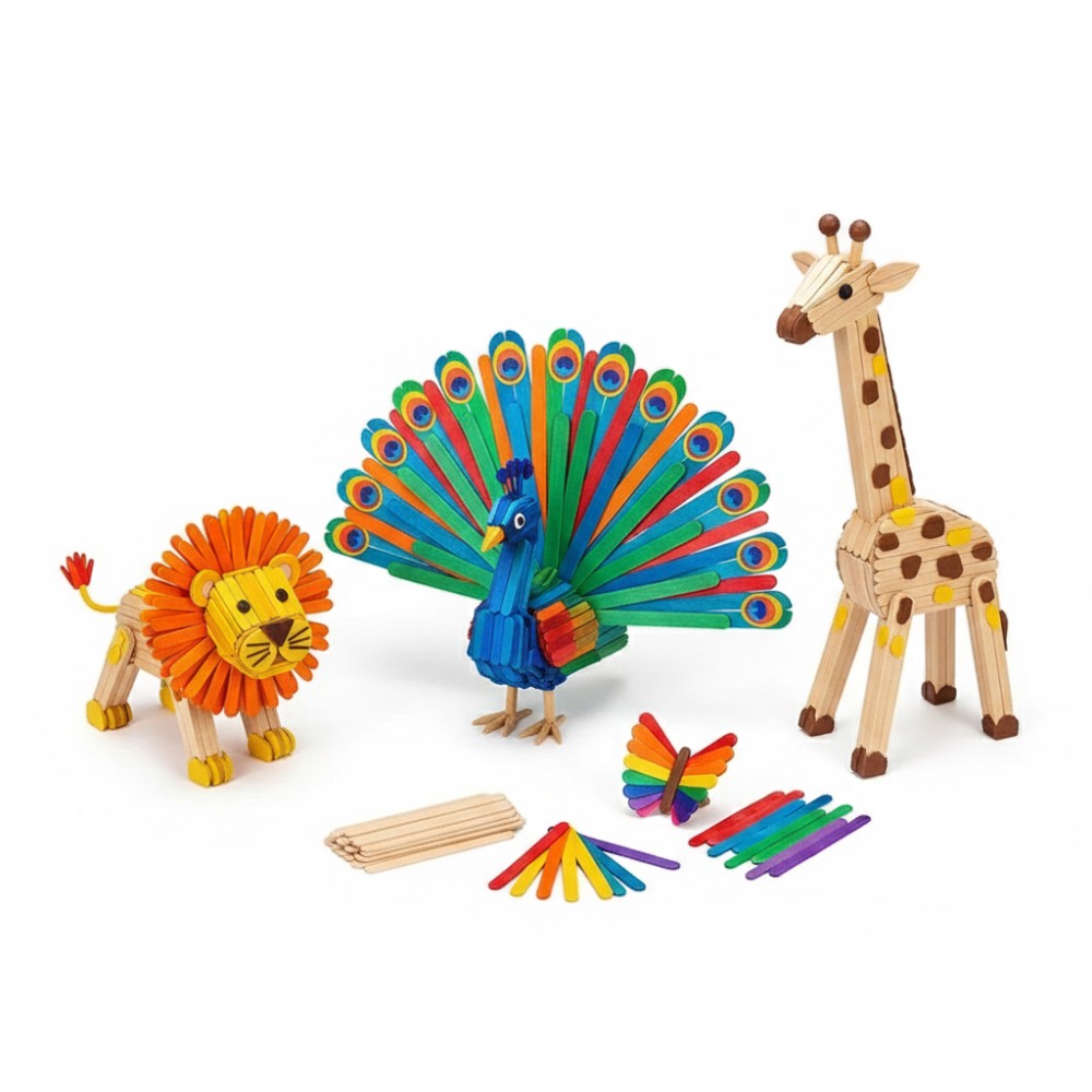 Art Craft With Ice Cream Stick - 50Pcs Colored Wooden Popsicle Sticks for