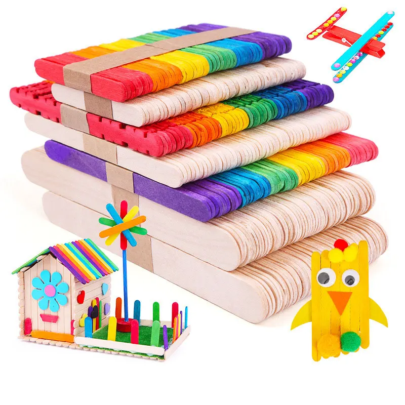 Art Craft With Ice Cream Stick - 50Pcs Wooden Popsicle Sticks Natural Wood