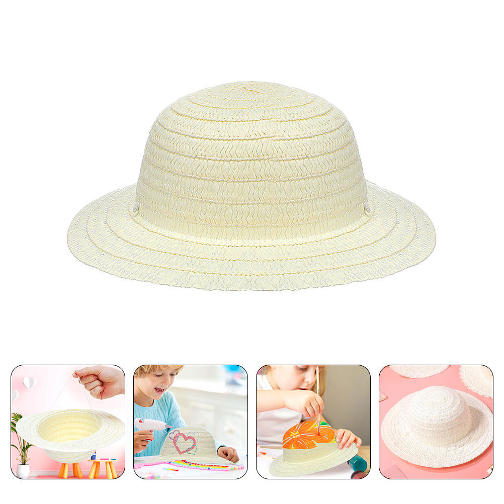 8Pcs DIY Kids Straw Hats White - огляд і ціна Art Craft Handmade