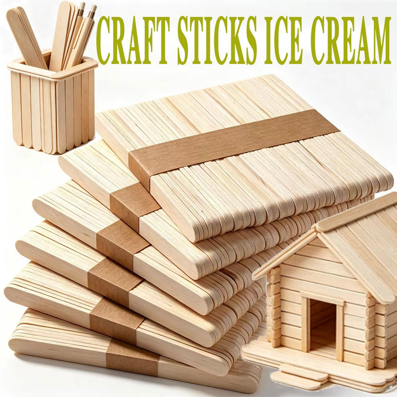 50PCS Popsicle Sticks Natural  - огляд і ціна Art Craft With Ice Cream Stick